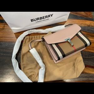 Burberry Small Macken House Check Derby Leather Crossbody Bag, Pale Orchid